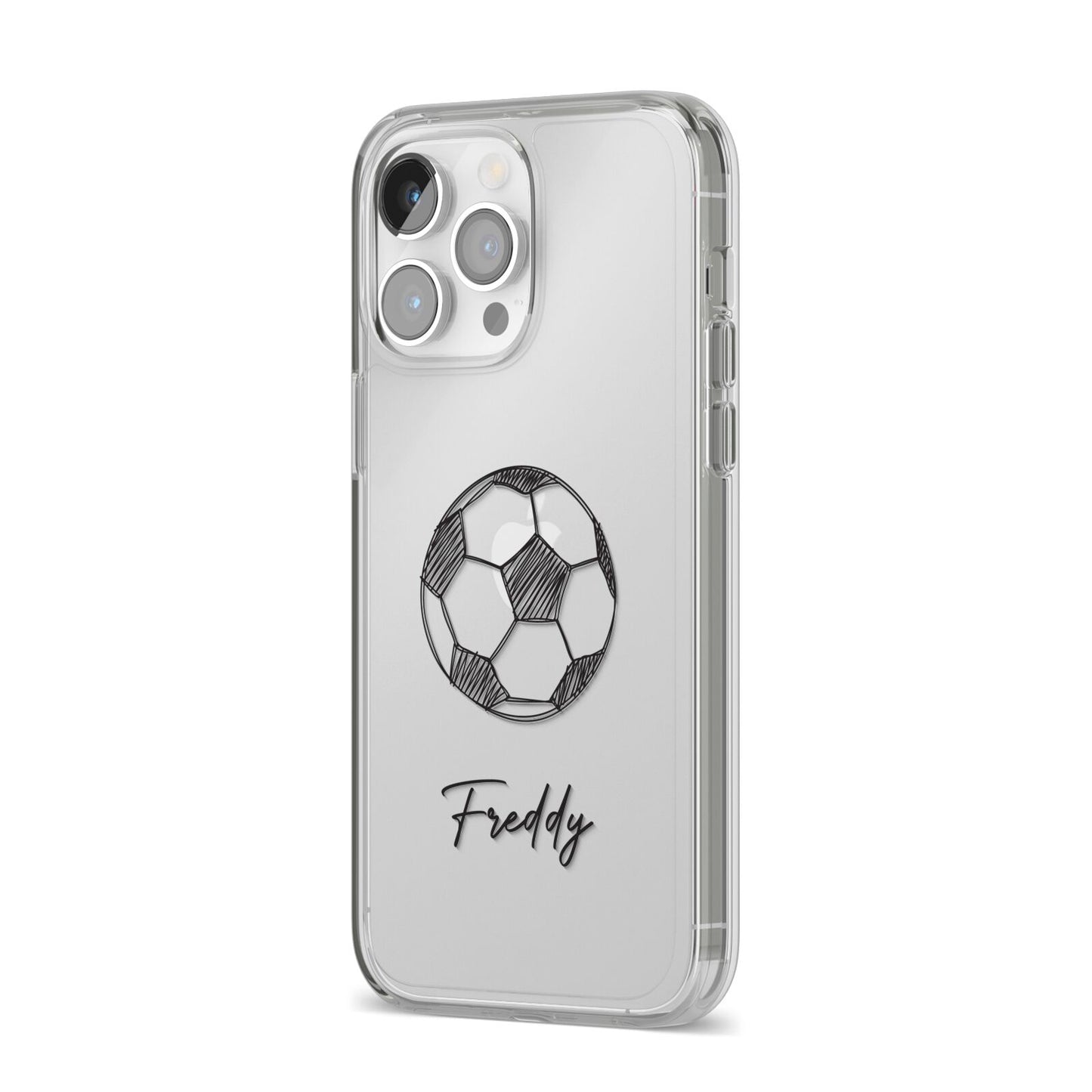 Custom Football iPhone 14 Pro Max Clear Tough Case Silver Angled Image