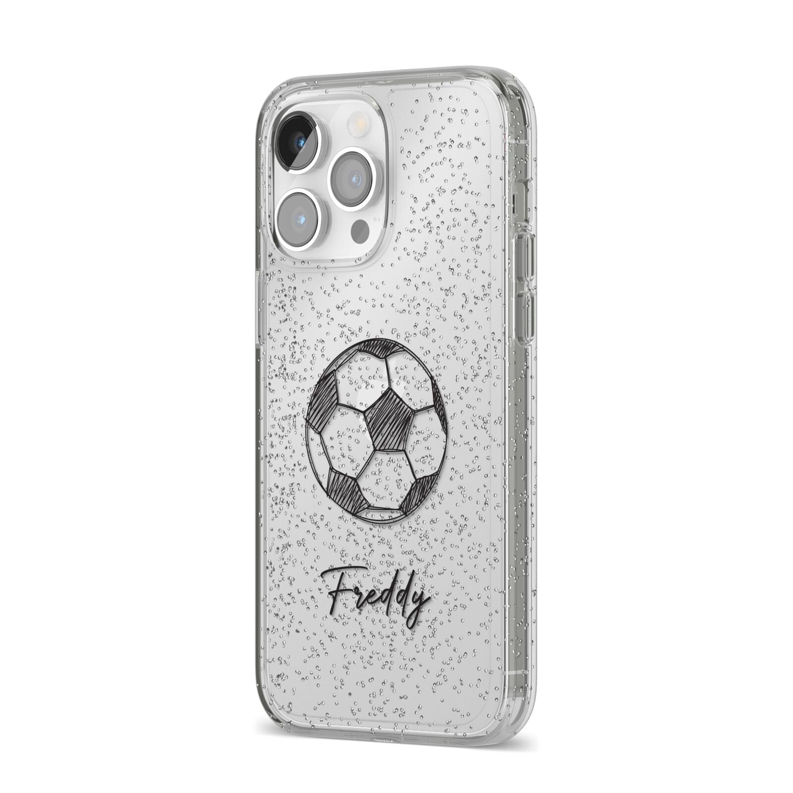 Custom Football iPhone 14 Pro Max Glitter Tough Case Silver Angled Image