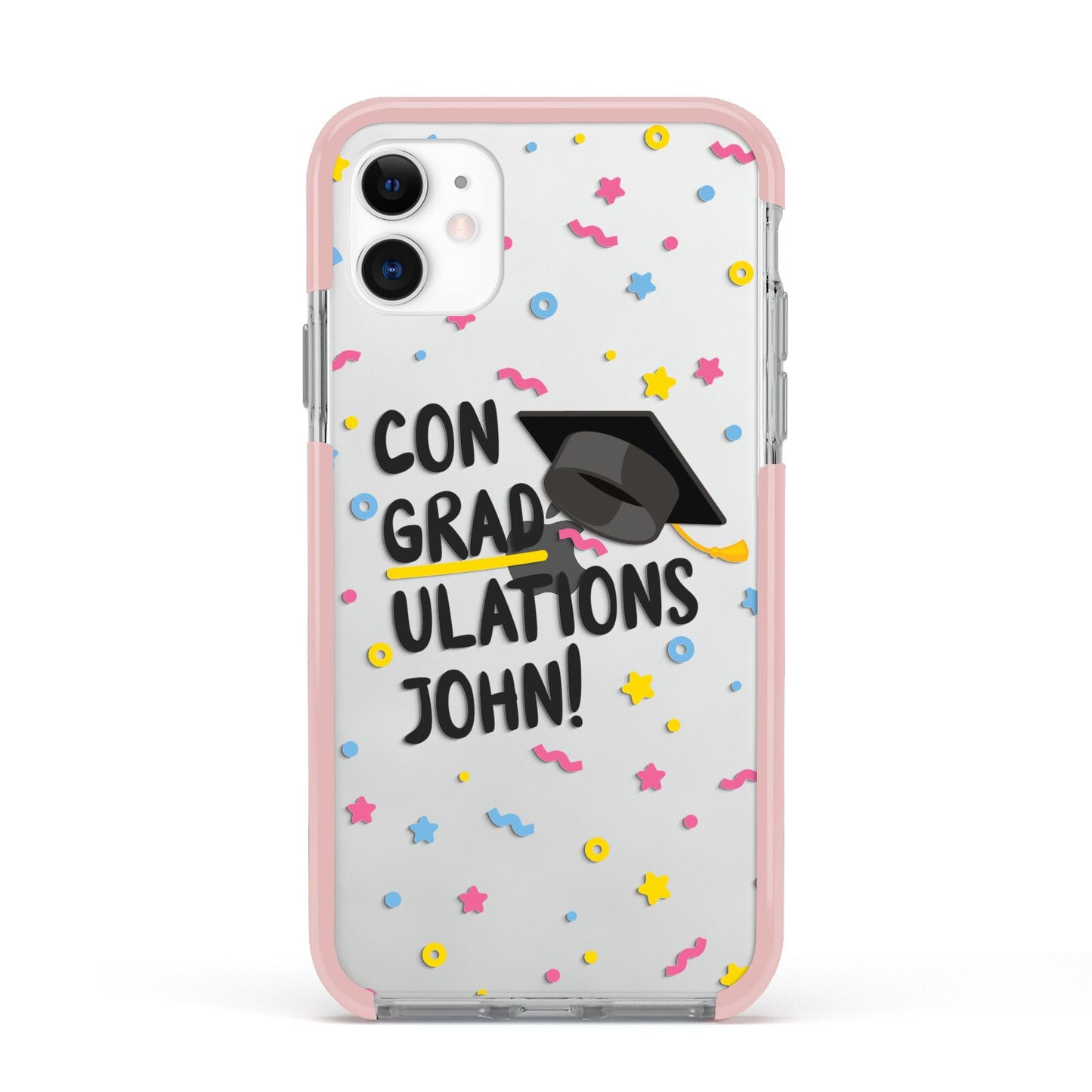 Custom Graduation Apple iPhone 11 in White with Pink Impact Case