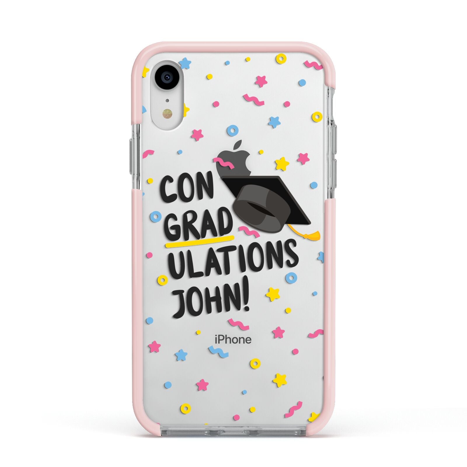 Custom Graduation Apple iPhone XR Impact Case Pink Edge on Silver Phone