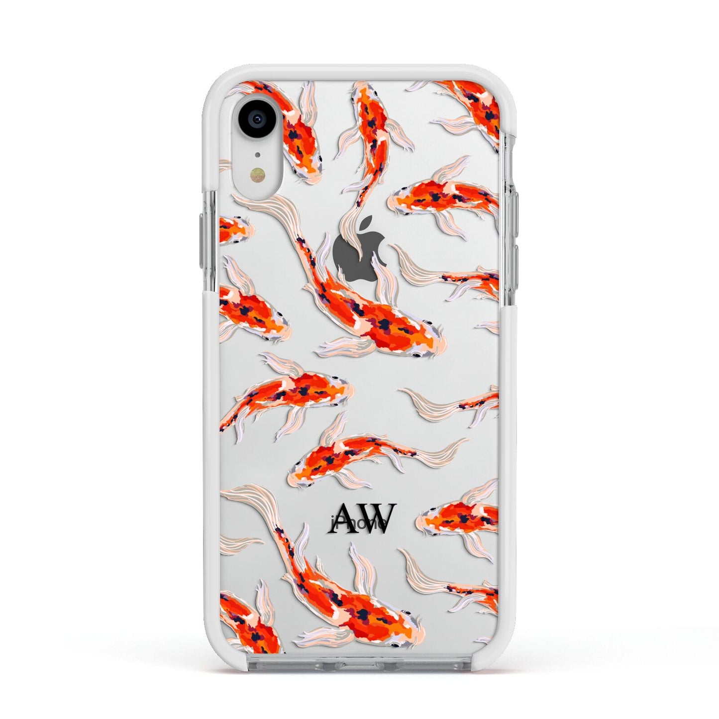 Custom Koi Fish Apple iPhone XR Impact Case White Edge on Silver Phone