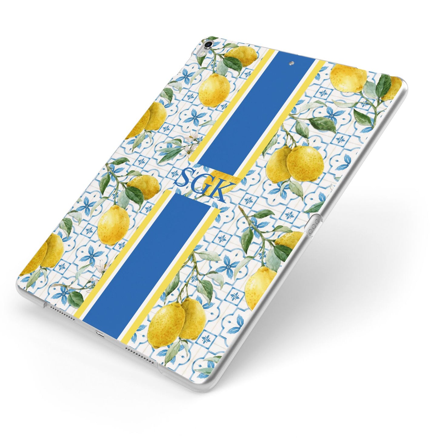 Custom Lemon Apple iPad Case on Silver iPad Side View