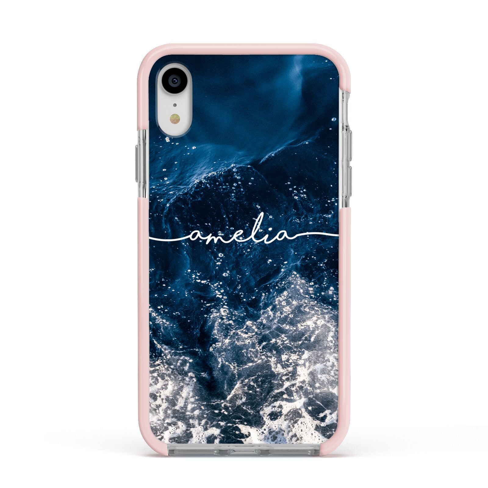 Custom Sea Apple iPhone XR Impact Case Pink Edge on Silver Phone