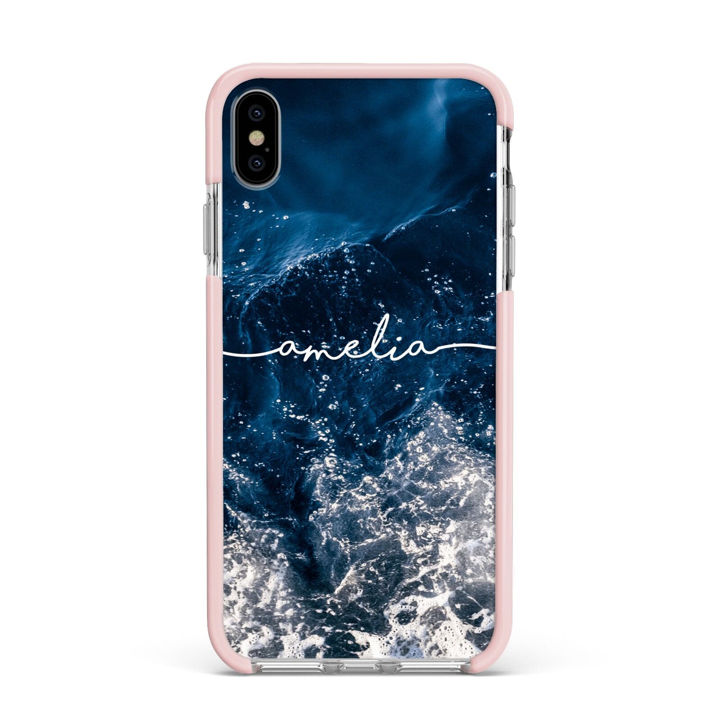 Custom Sea Apple iPhone Xs Max Impact Case Pink Edge on Silver Phone