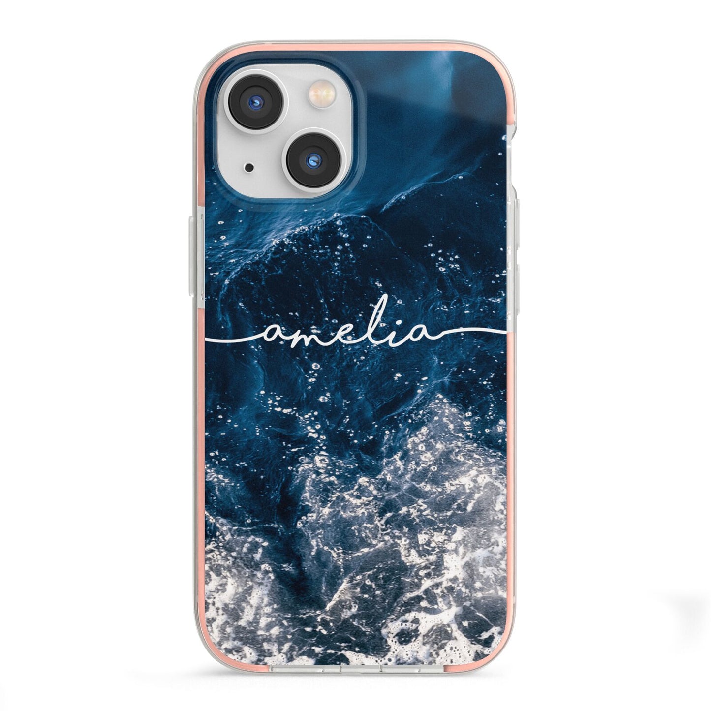 Custom Sea iPhone 13 Mini TPU Impact Case with Pink Edges