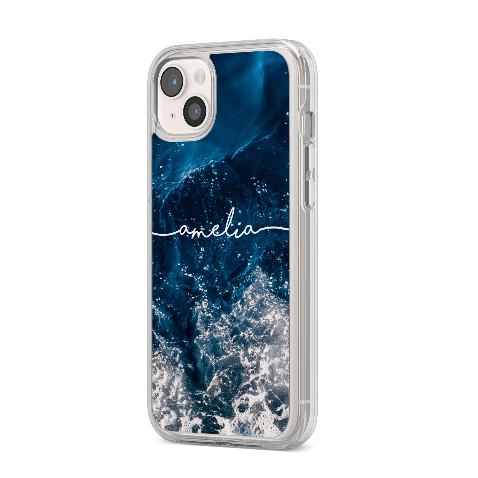 Custom Sea iPhone 14 Plus Clear Tough Case Starlight Angled Image