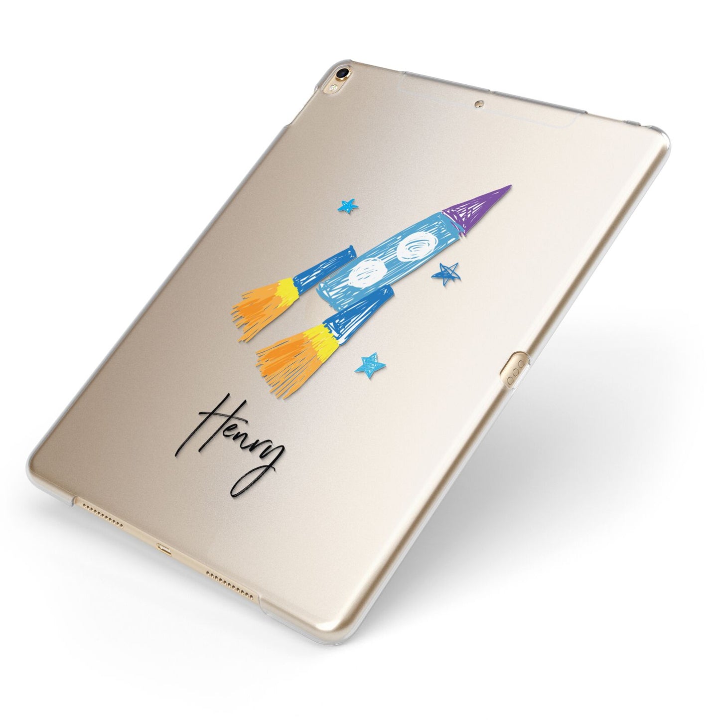 Custom Space Rocket Apple iPad Case on Gold iPad Side View