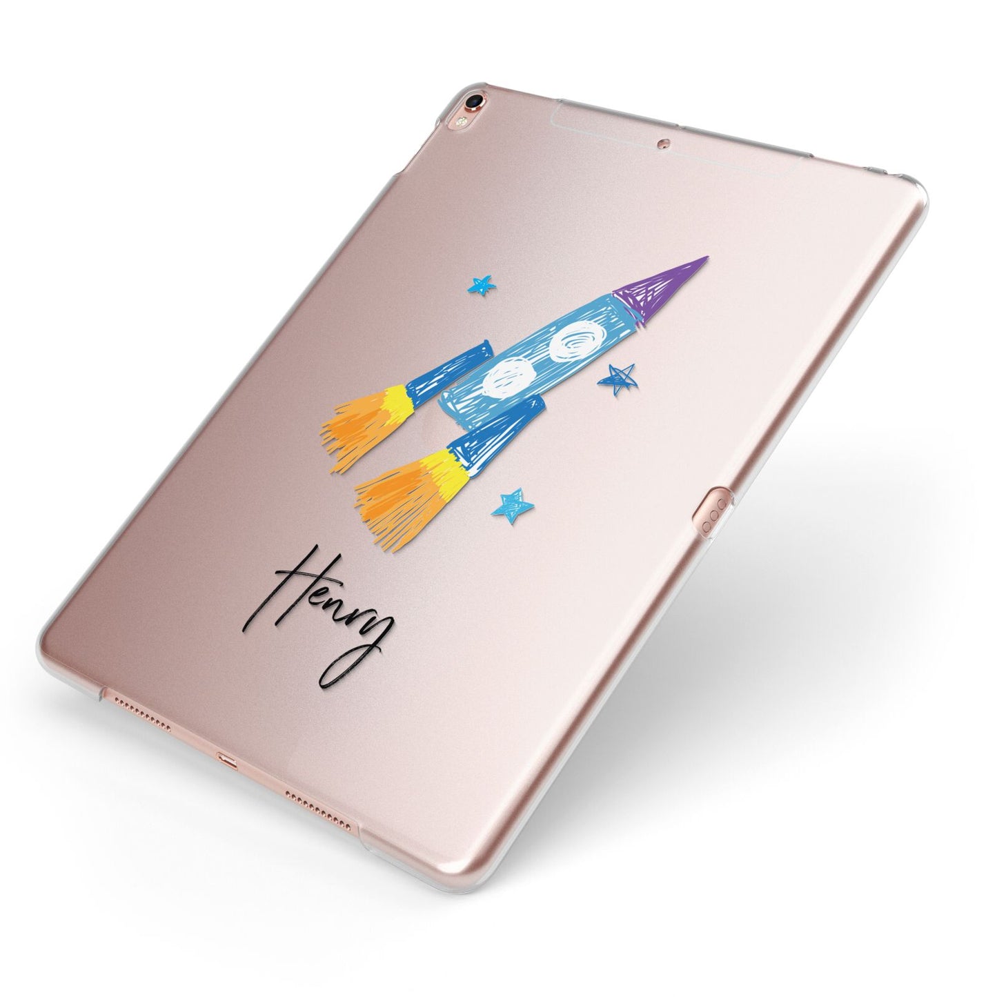 Custom Space Rocket Apple iPad Case on Rose Gold iPad Side View