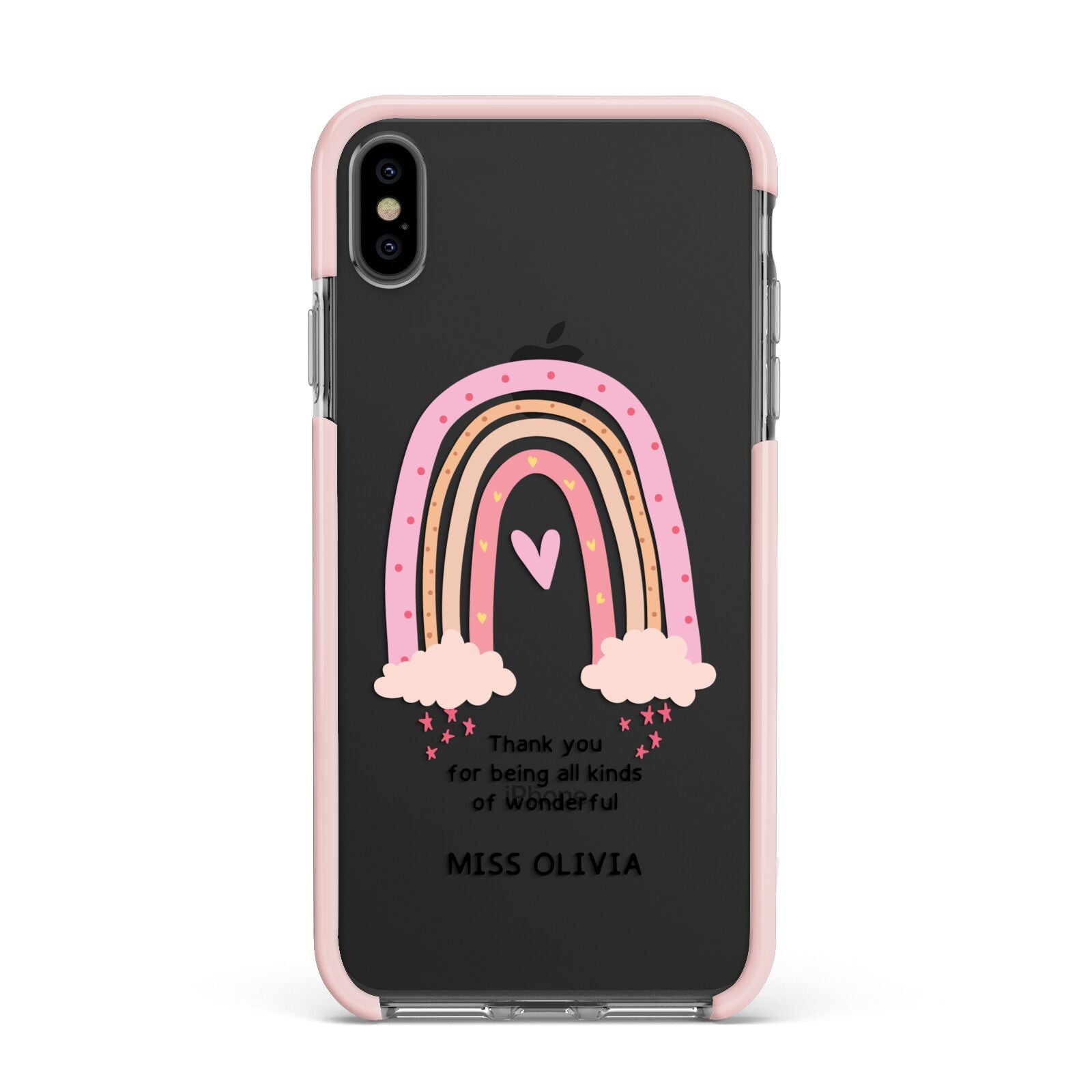 Custom Thank You Teacher Apple iPhone Xs Max Impact Case Pink Edge on Black Phone