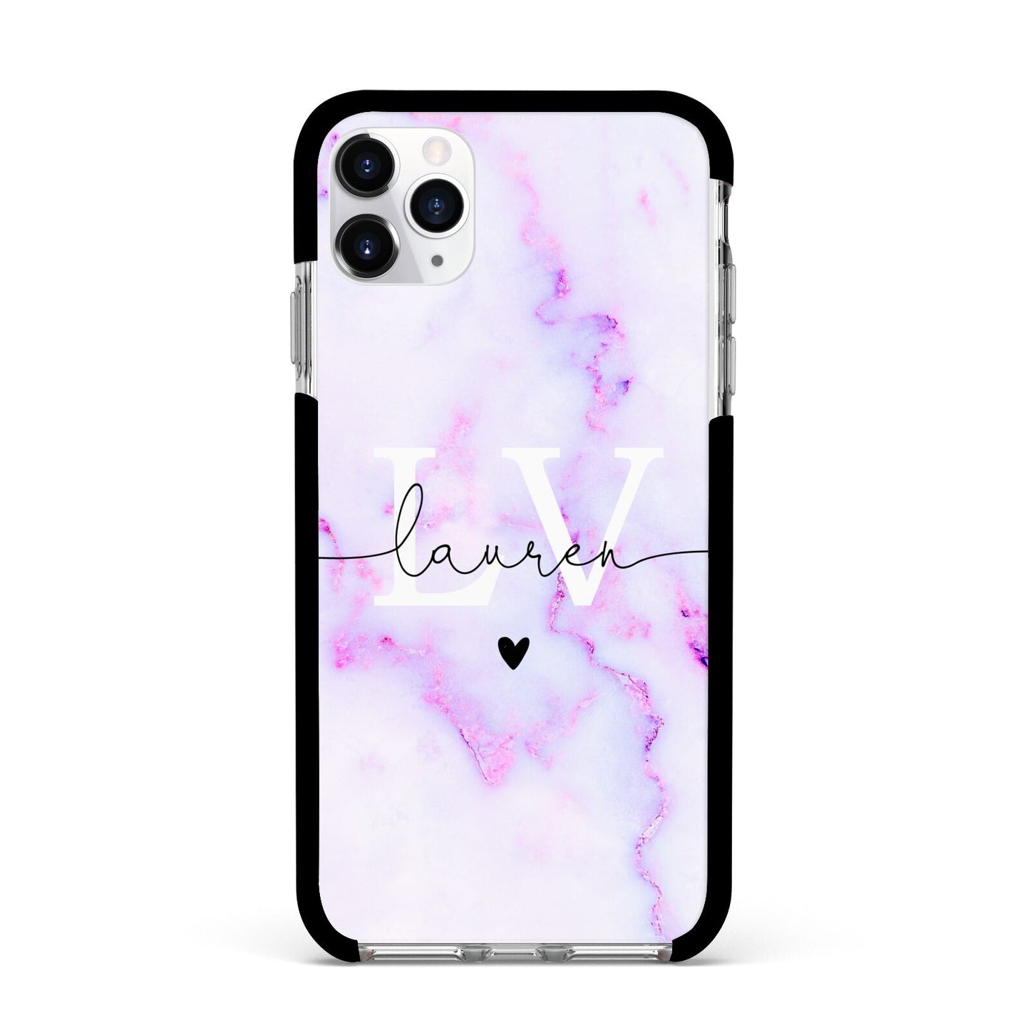 Customisable Name Initial Marble Apple iPhone 11 Pro Max in Silver with Black Impact Case