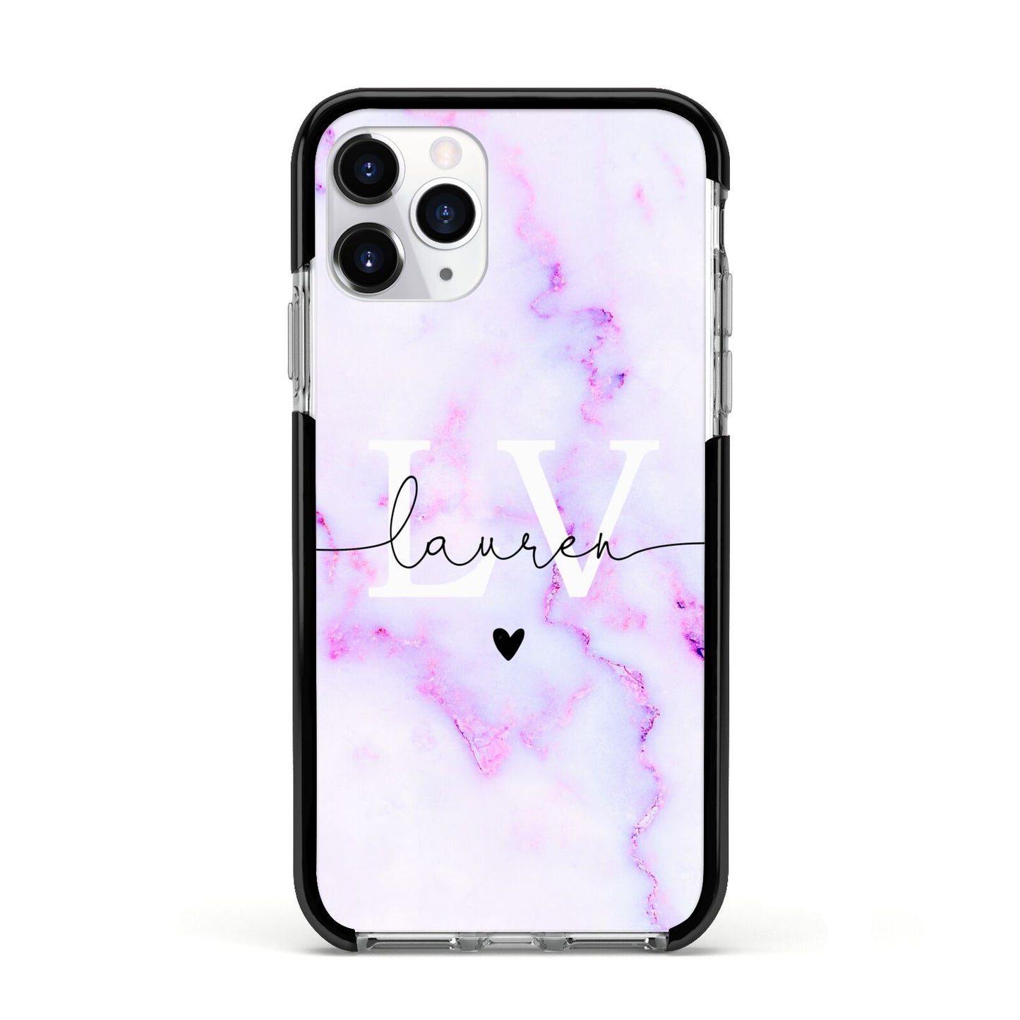 Customisable Name Initial Marble Apple iPhone 11 Pro in Silver with Black Impact Case