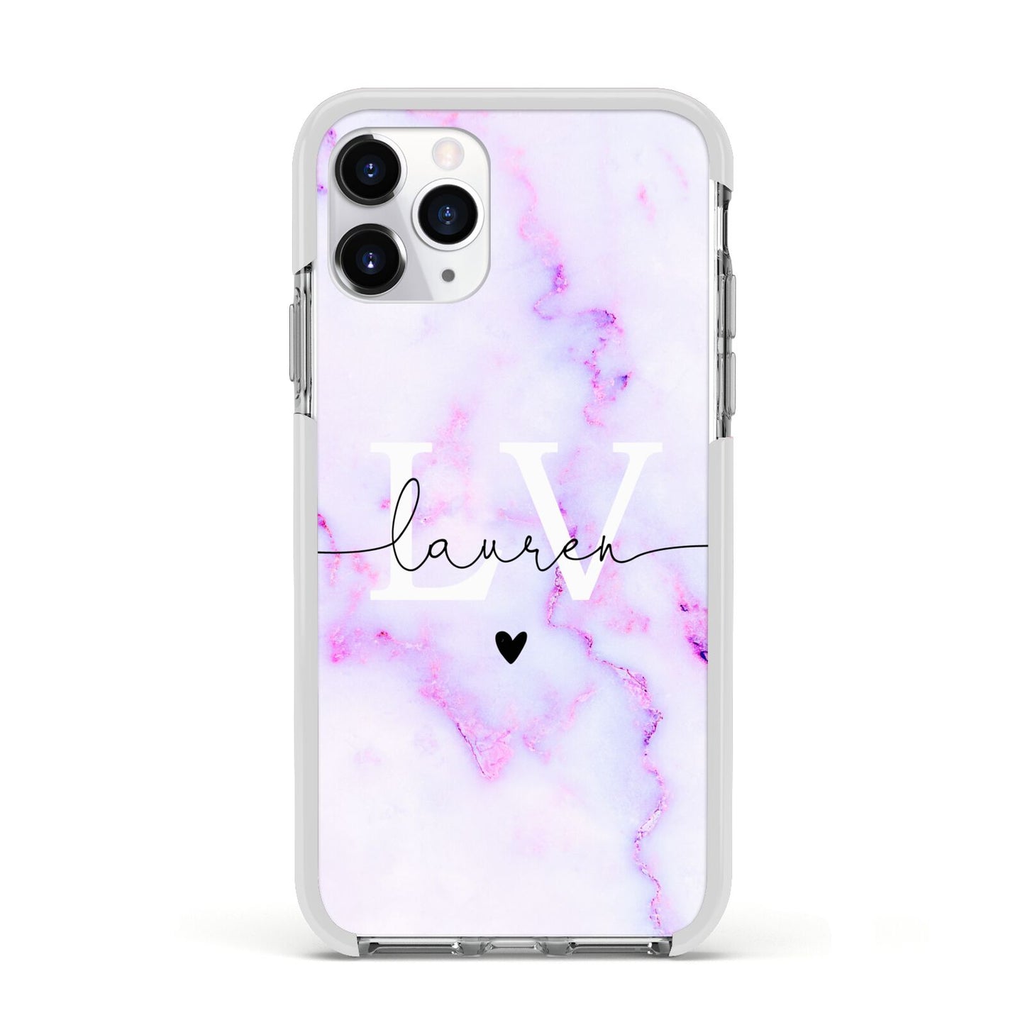 Customisable Name Initial Marble Apple iPhone 11 Pro in Silver with White Impact Case