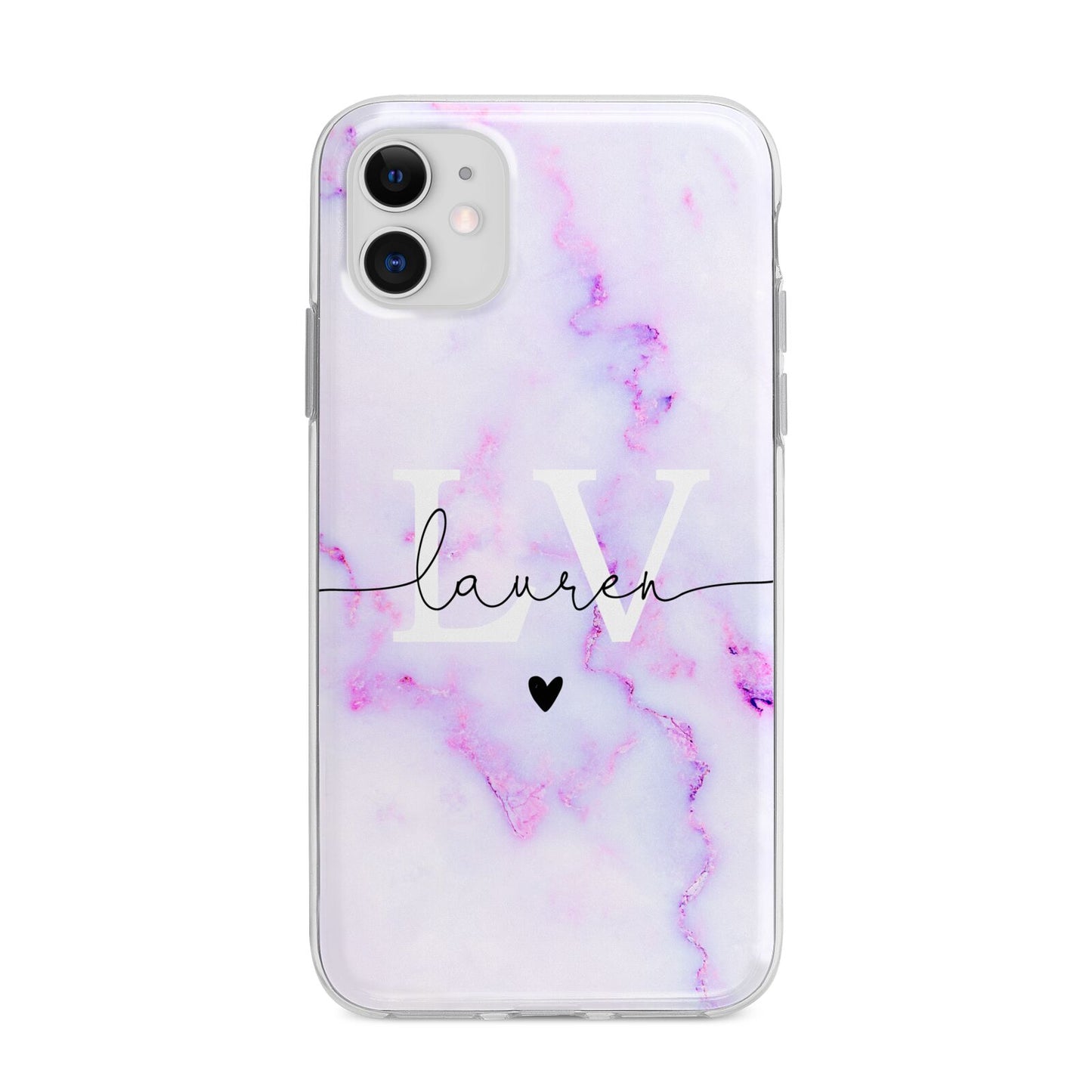 Customisable Name Initial Marble Apple iPhone 11 in White with Bumper Case