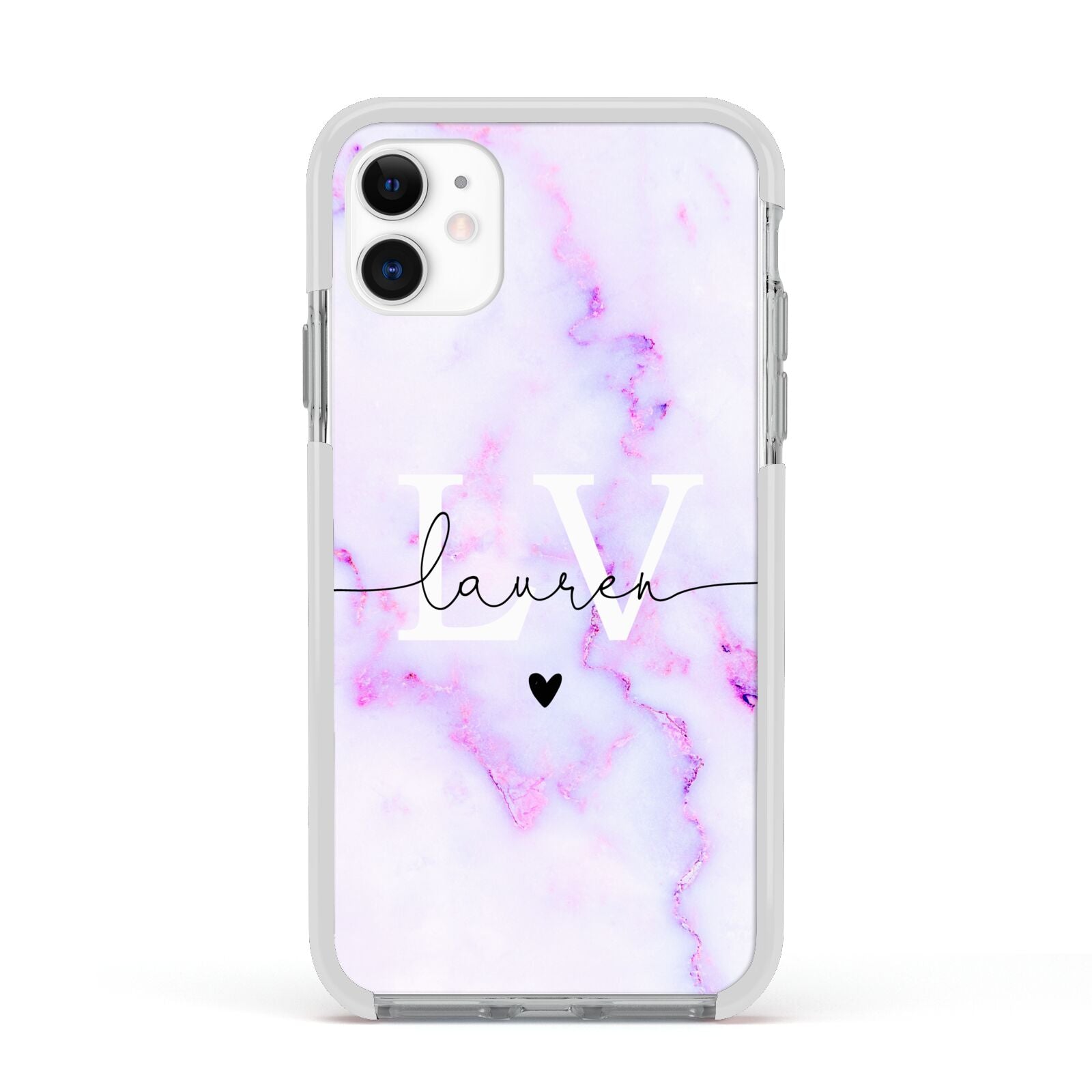 Customisable Name Initial Marble Apple iPhone 11 in White with White Impact Case