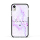 Customisable Name Initial Marble Apple iPhone XR Impact Case Black Edge on Silver Phone