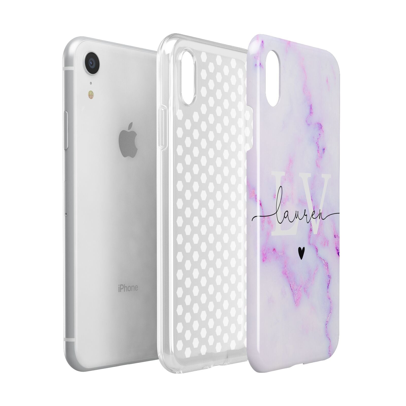 Customisable Name Initial Marble Apple iPhone XR White 3D Tough Case Expanded view