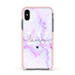Customisable Name Initial Marble Apple iPhone Xs Impact Case Pink Edge on Black Phone