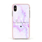 Customisable Name Initial Marble Apple iPhone Xs Impact Case Pink Edge on Gold Phone