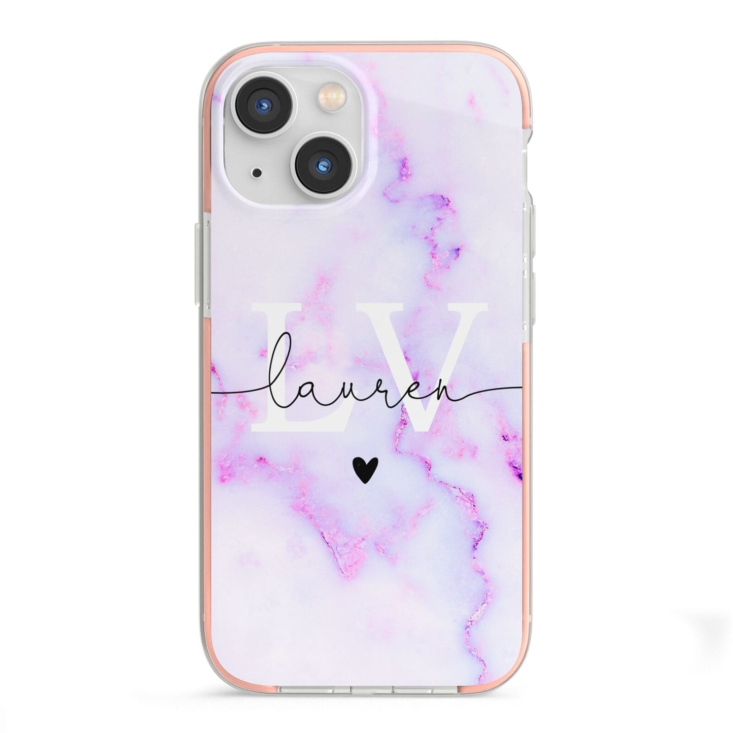 Customisable Name Initial Marble iPhone 13 Mini TPU Impact Case with Pink Edges