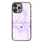 Customisable Name Initial Marble iPhone 13 Pro Max Black Impact Case on Silver phone