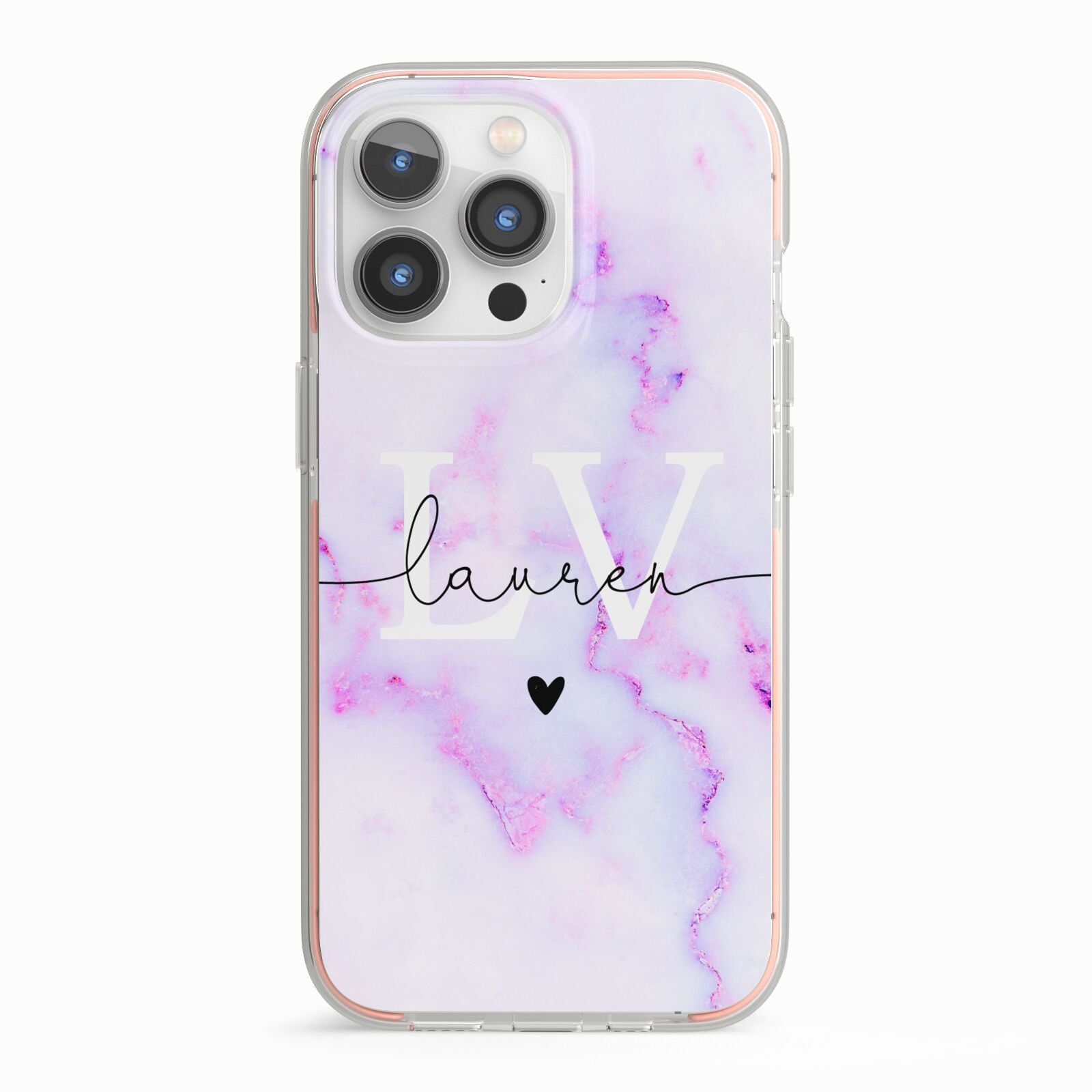 Customisable Name Initial Marble iPhone 13 Pro TPU Impact Case with Pink Edges