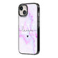 Customisable Name Initial Marble iPhone 14 Black Impact Case Side Angle on Silver phone