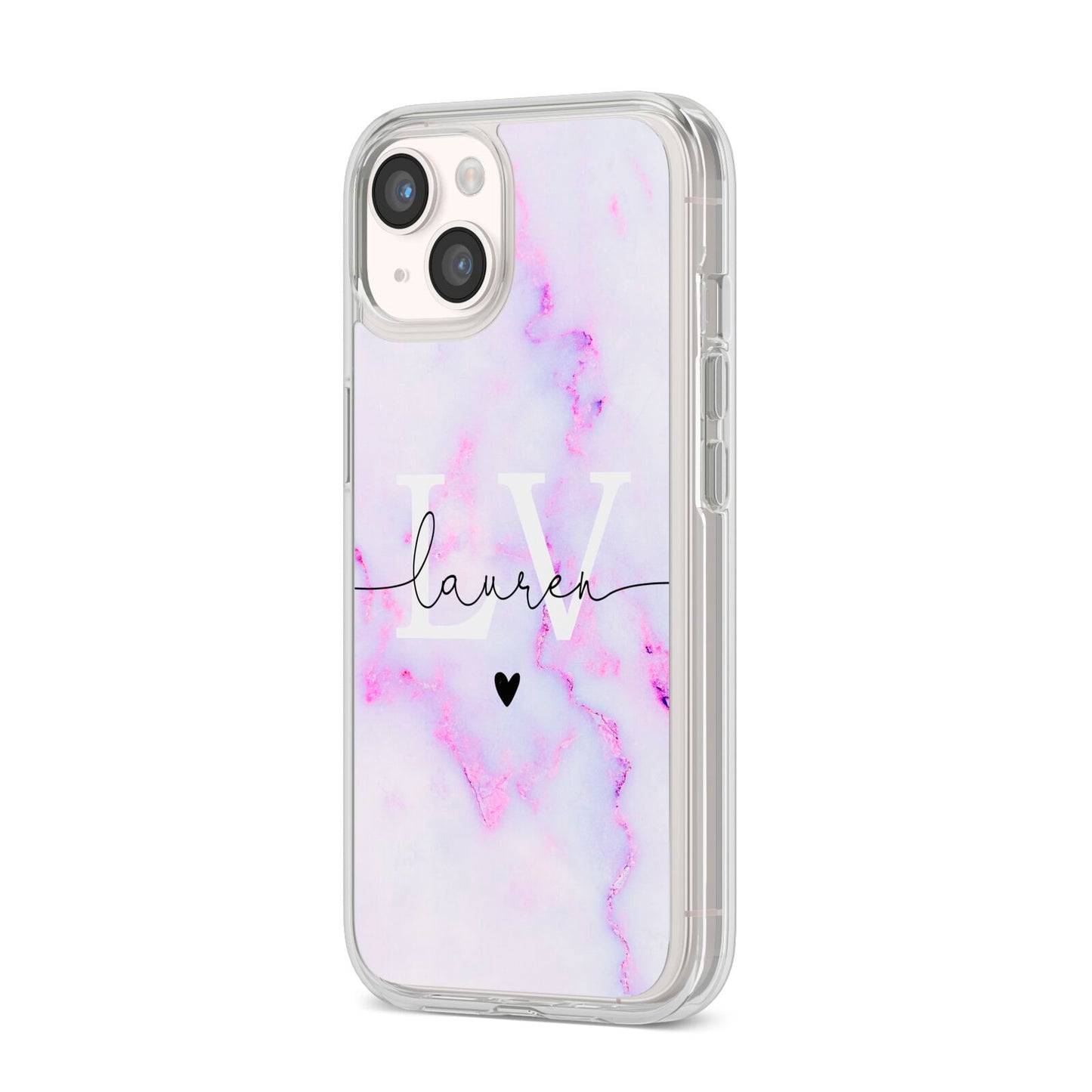 Customisable Name Initial Marble iPhone 14 Clear Tough Case Starlight Angled Image