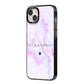 Customisable Name Initial Marble iPhone 14 Plus Black Impact Case Side Angle on Silver phone
