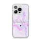 Customisable Name Initial Marble iPhone 14 Pro Clear Tough Case Silver