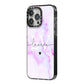 Customisable Name Initial Marble iPhone 14 Pro Max Black Impact Case Side Angle on Silver phone