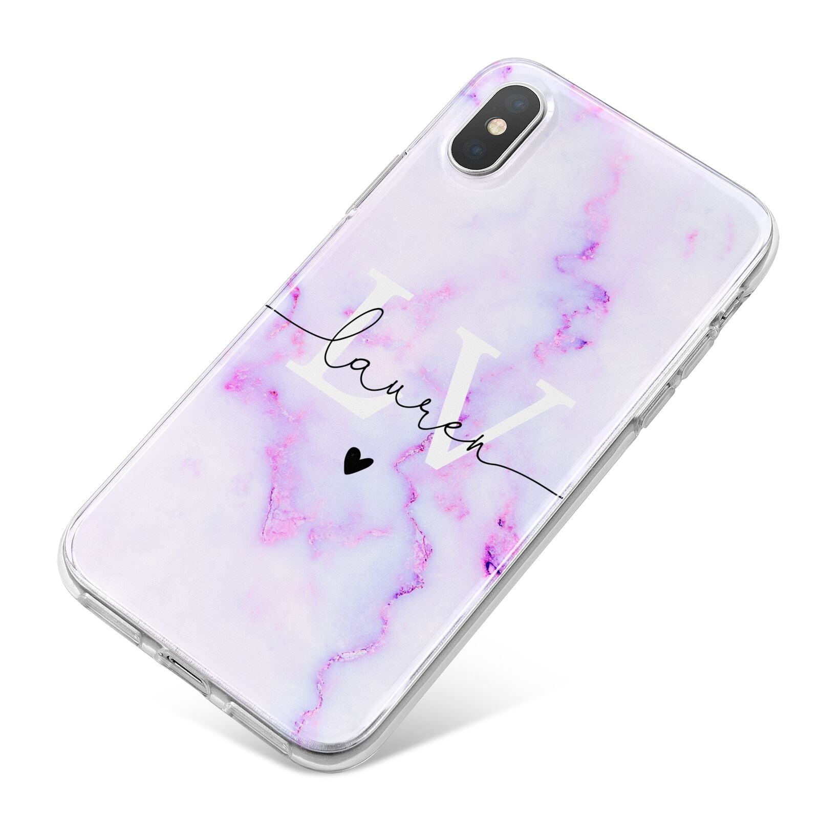 Customisable Name Initial Marble iPhone X Bumper Case on Silver iPhone