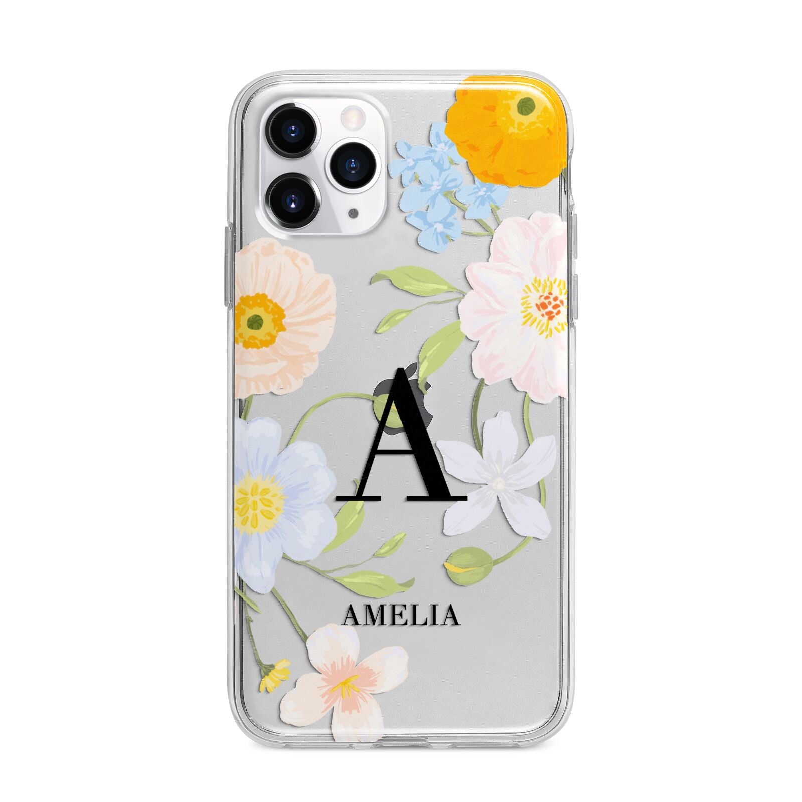 Customised Floral Apple iPhone 11 Pro Max in Silver with Bumper Case
