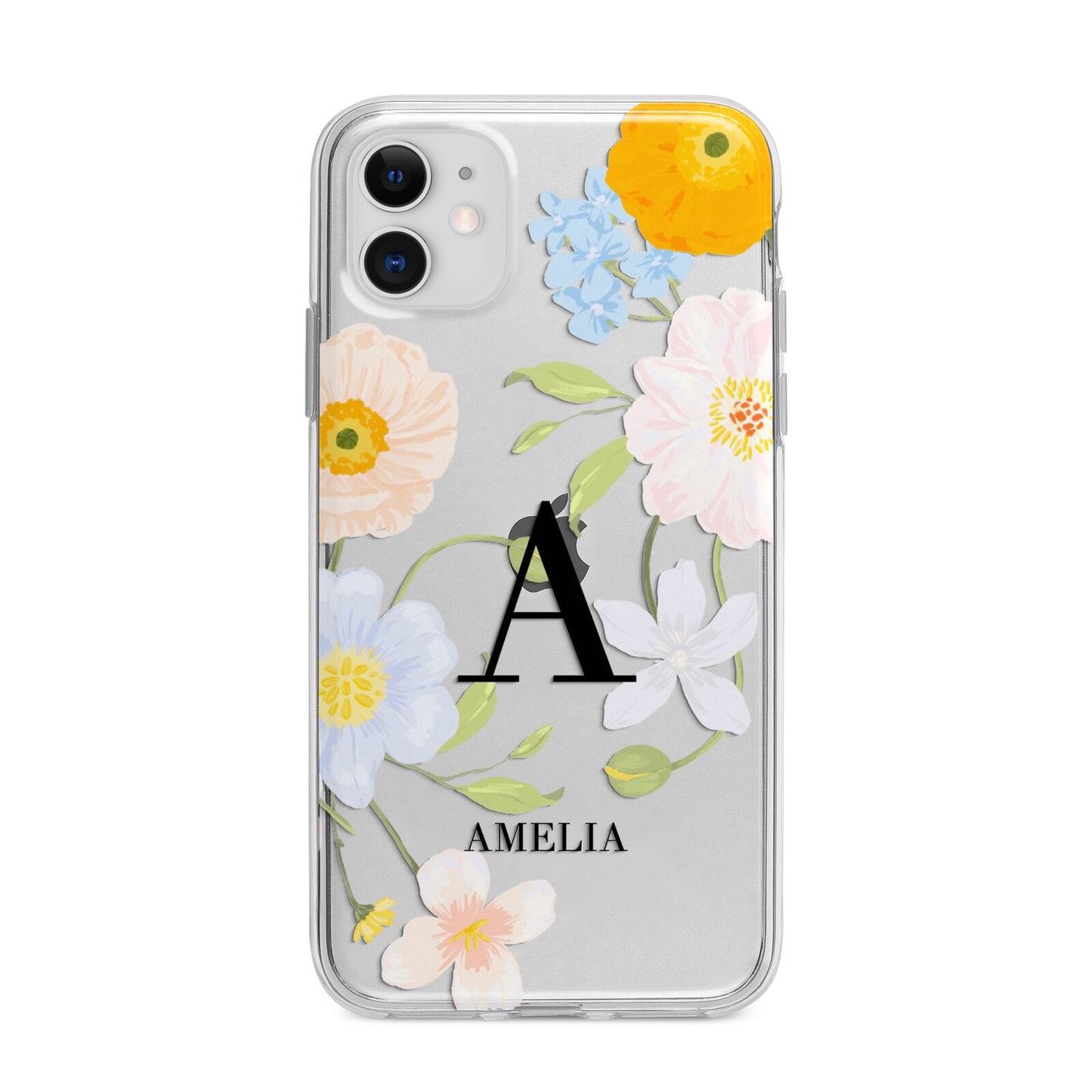 Customised Floral Apple iPhone 11 in White with Bumper Case