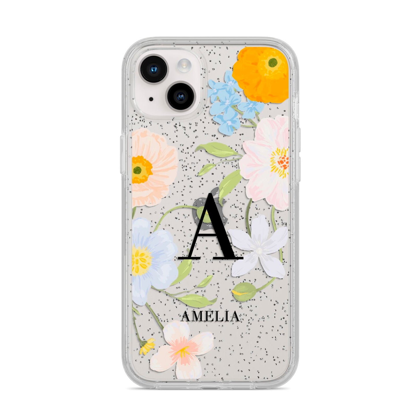 Customised Floral iPhone 14 Plus Glitter Tough Case Starlight