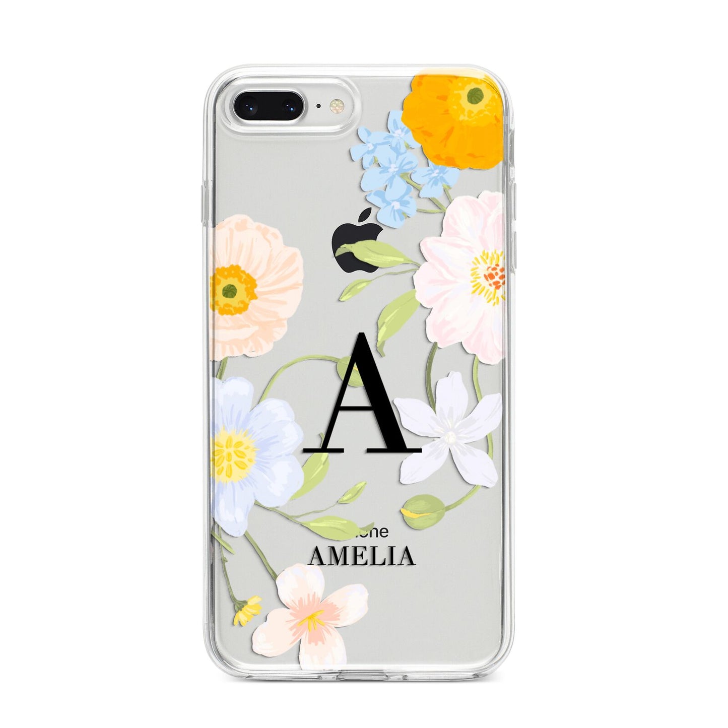 Customised Floral iPhone 8 Plus Bumper Case on Silver iPhone