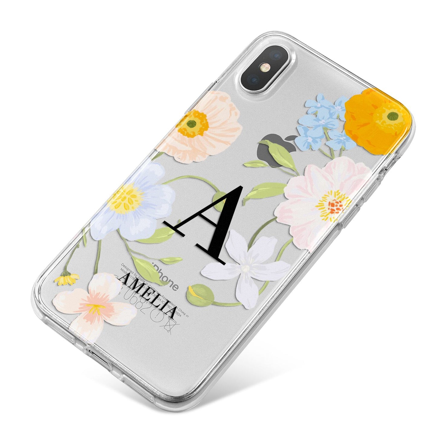 Customised Floral iPhone X Bumper Case on Silver iPhone