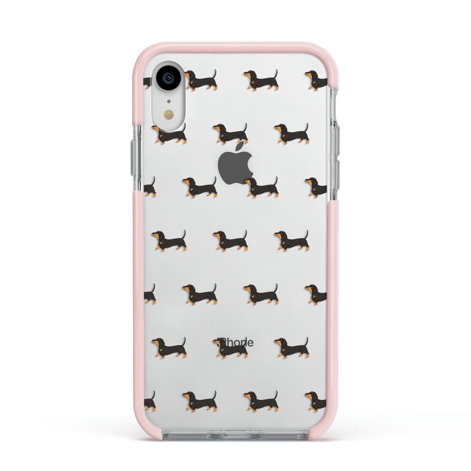 Dachshund Apple iPhone XR Impact Case Pink Edge on Silver Phone
