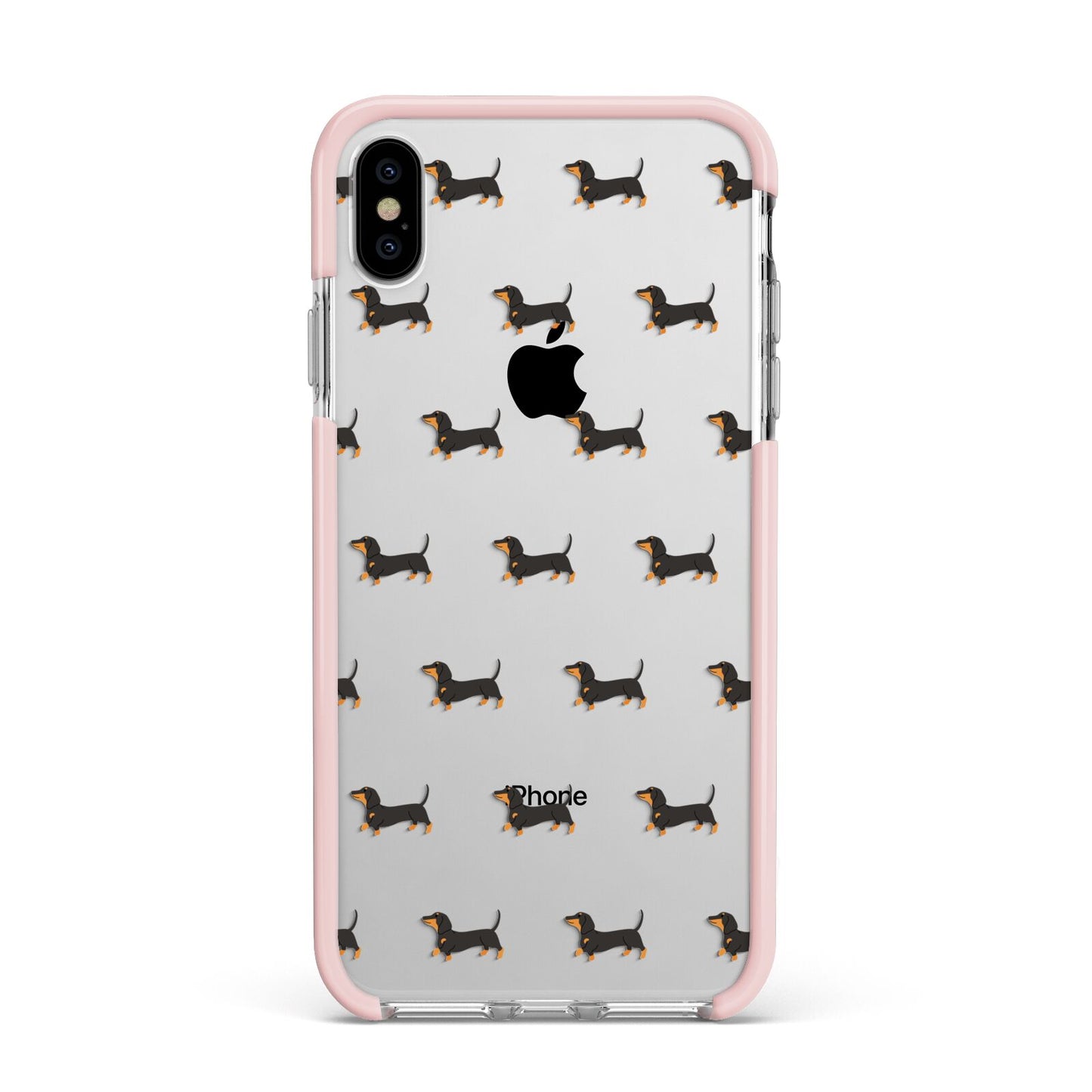 Dachshund Apple iPhone Xs Max Impact Case Pink Edge on Silver Phone
