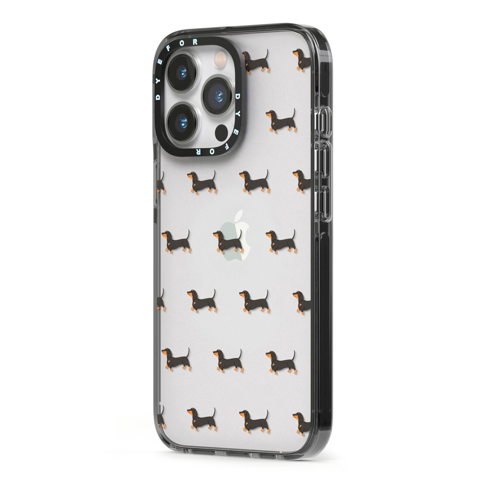 Dachshund iPhone 13 Pro Black Impact Case Side Angle on Silver phone
