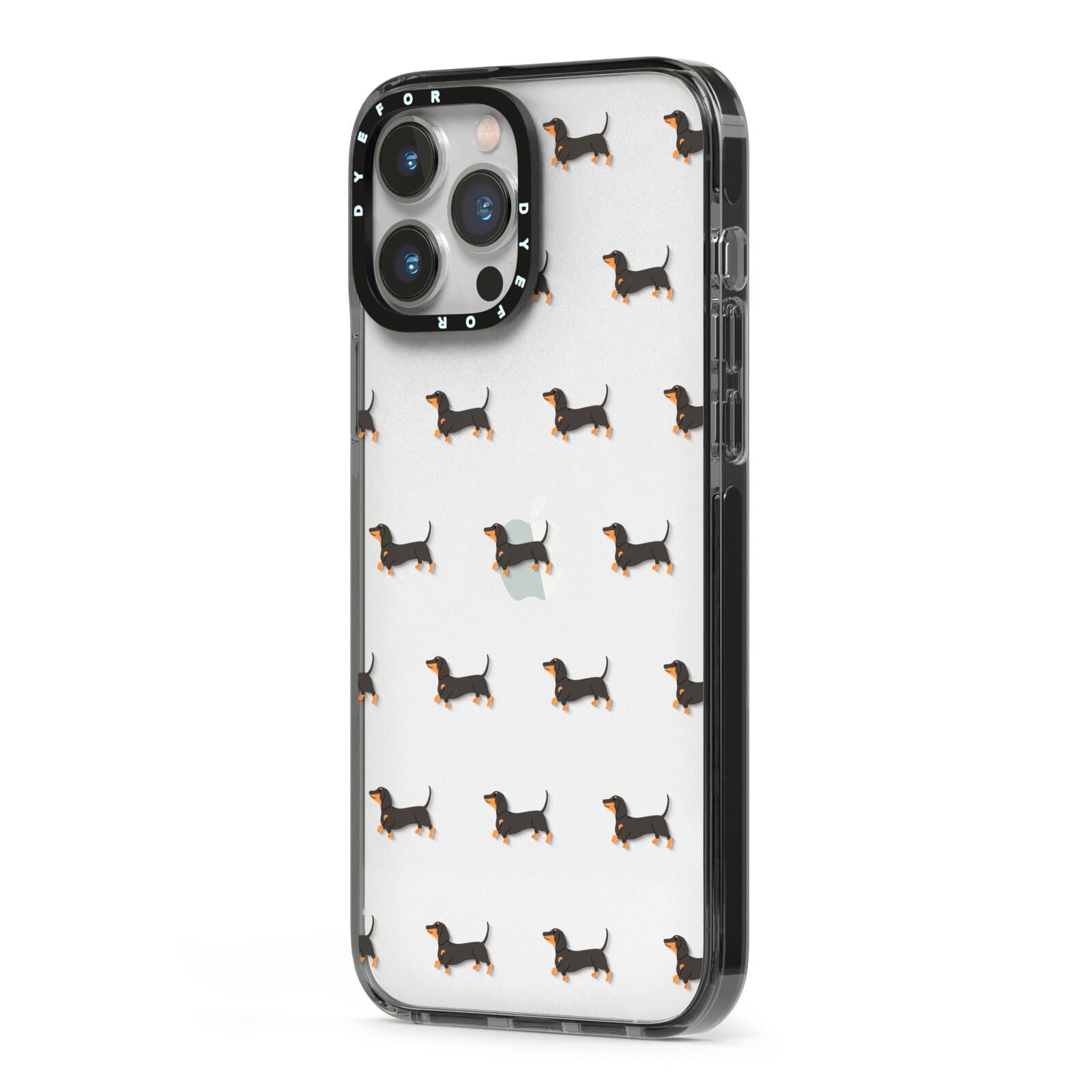 Dachshund iPhone 13 Pro Max Black Impact Case Side Angle on Silver phone