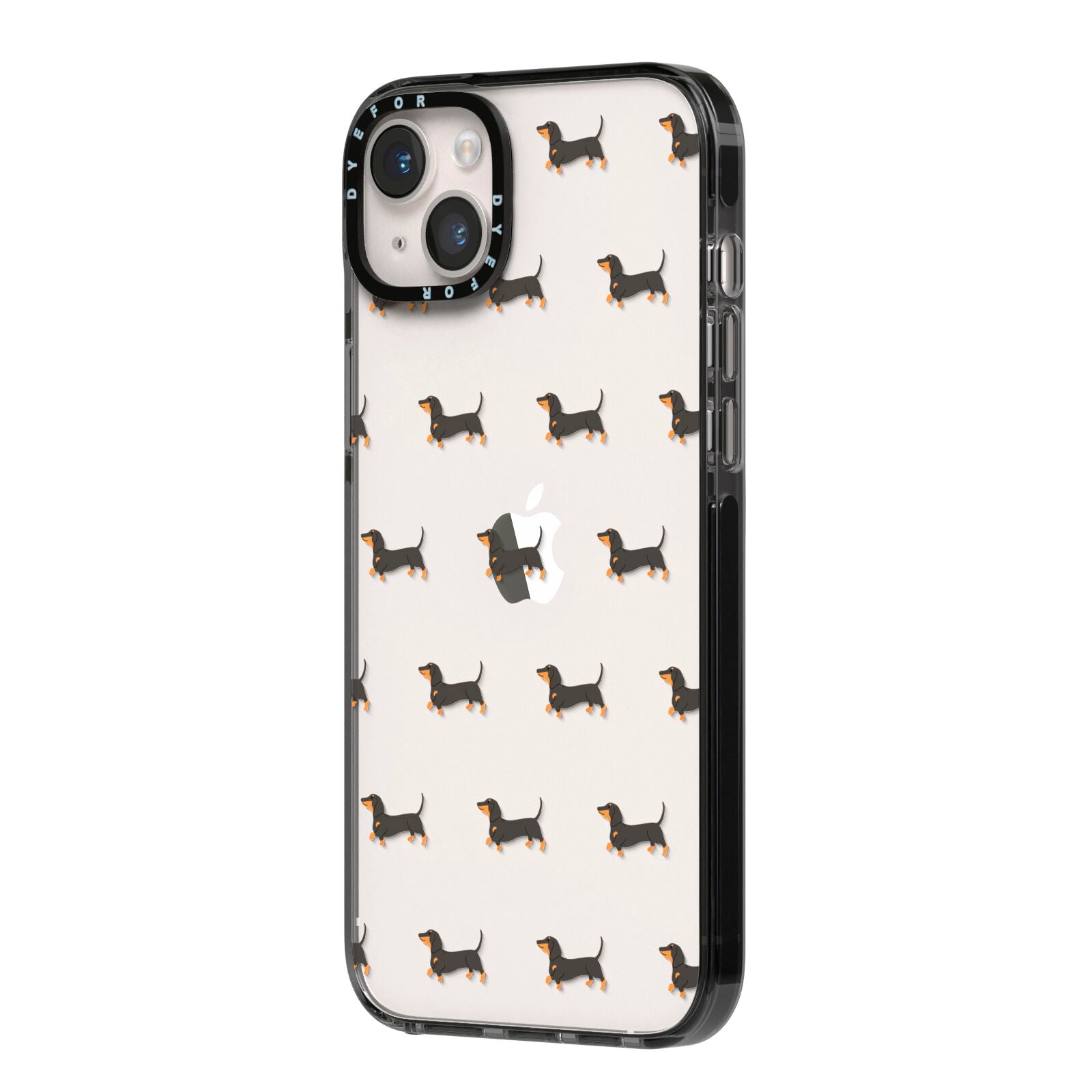 Dachshund iPhone 14 Plus Black Impact Case Side Angle on Silver phone