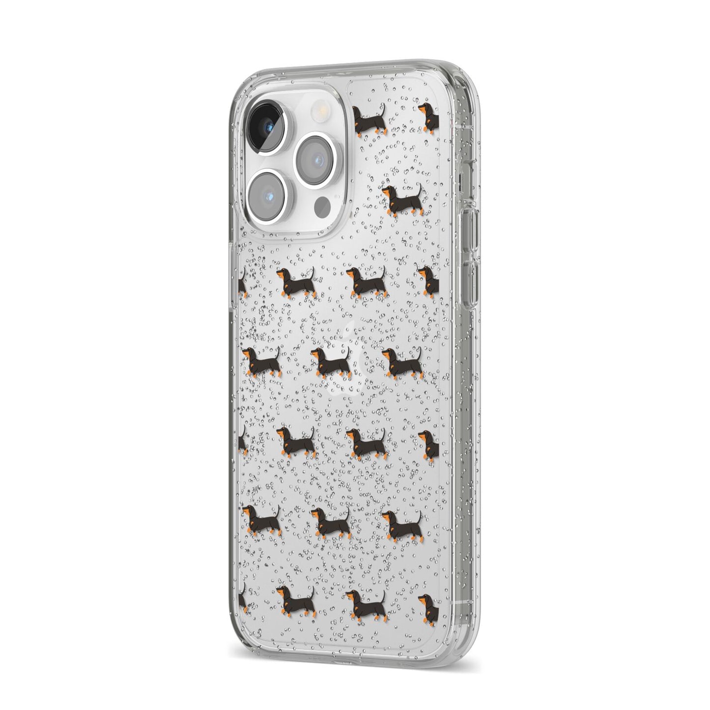 Dachshund iPhone 14 Pro Max Glitter Tough Case Silver Angled Image