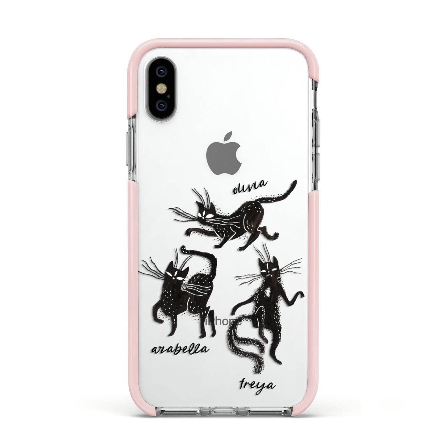 Dancing Cats Halloween Apple iPhone Xs Impact Case Pink Edge on Silver Phone