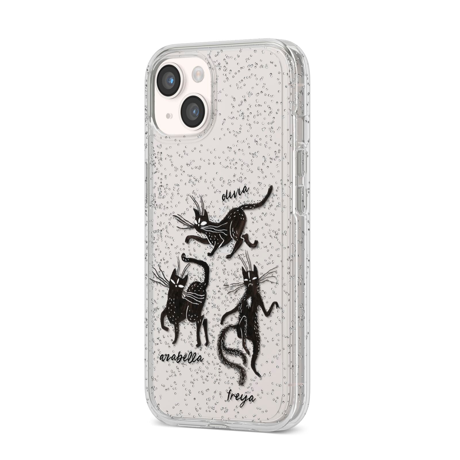 Dancing Cats Halloween iPhone 14 Glitter Tough Case Starlight Angled Image