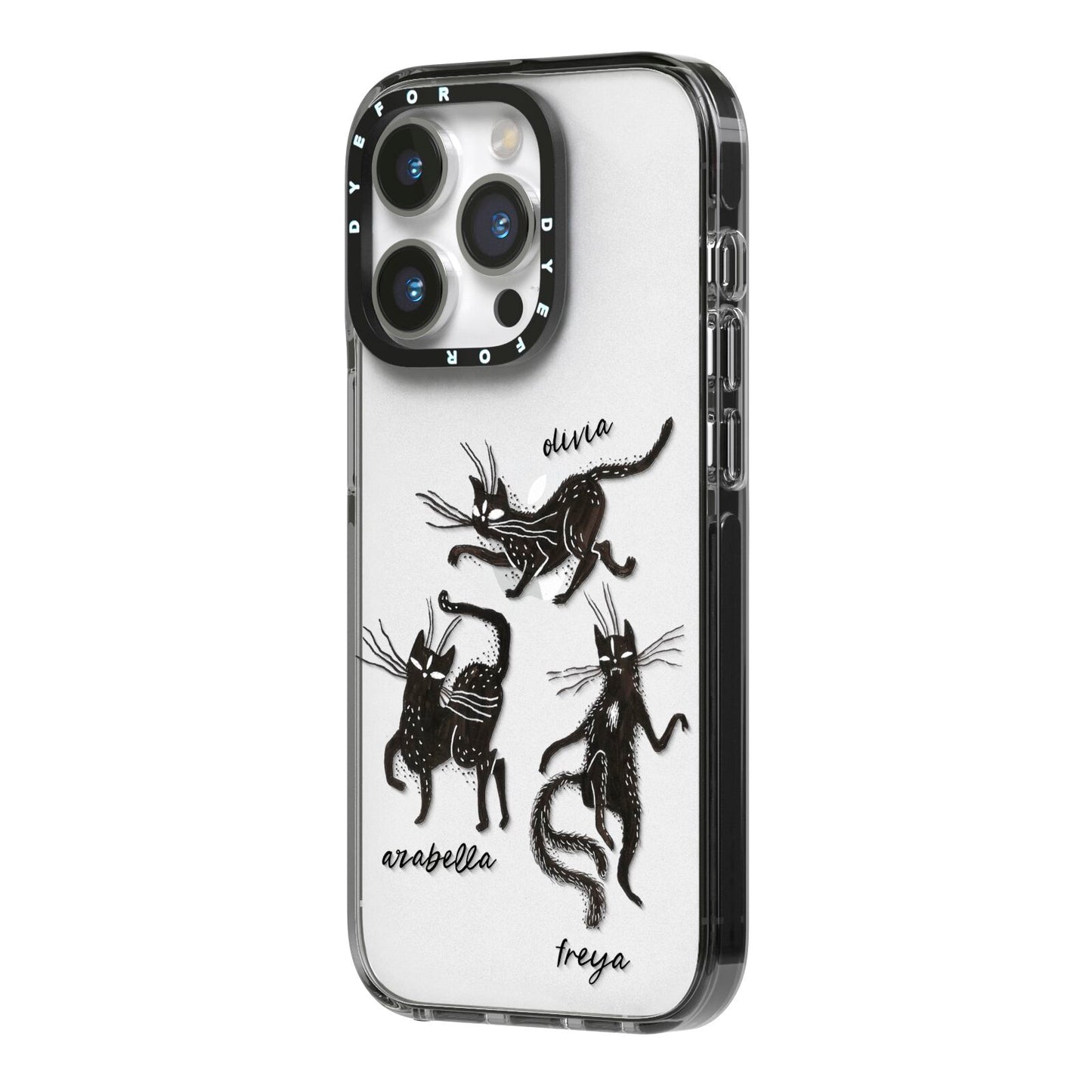 Dancing Cats Halloween iPhone 14 Pro Black Impact Case Side Angle on Silver phone