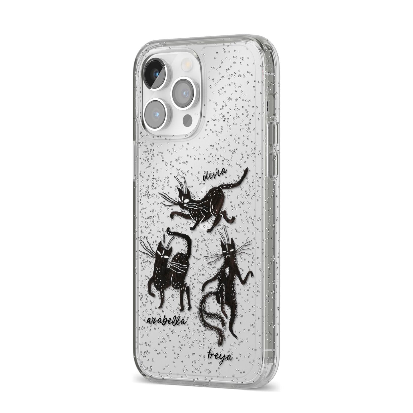Dancing Cats Halloween iPhone 14 Pro Max Glitter Tough Case Silver Angled Image
