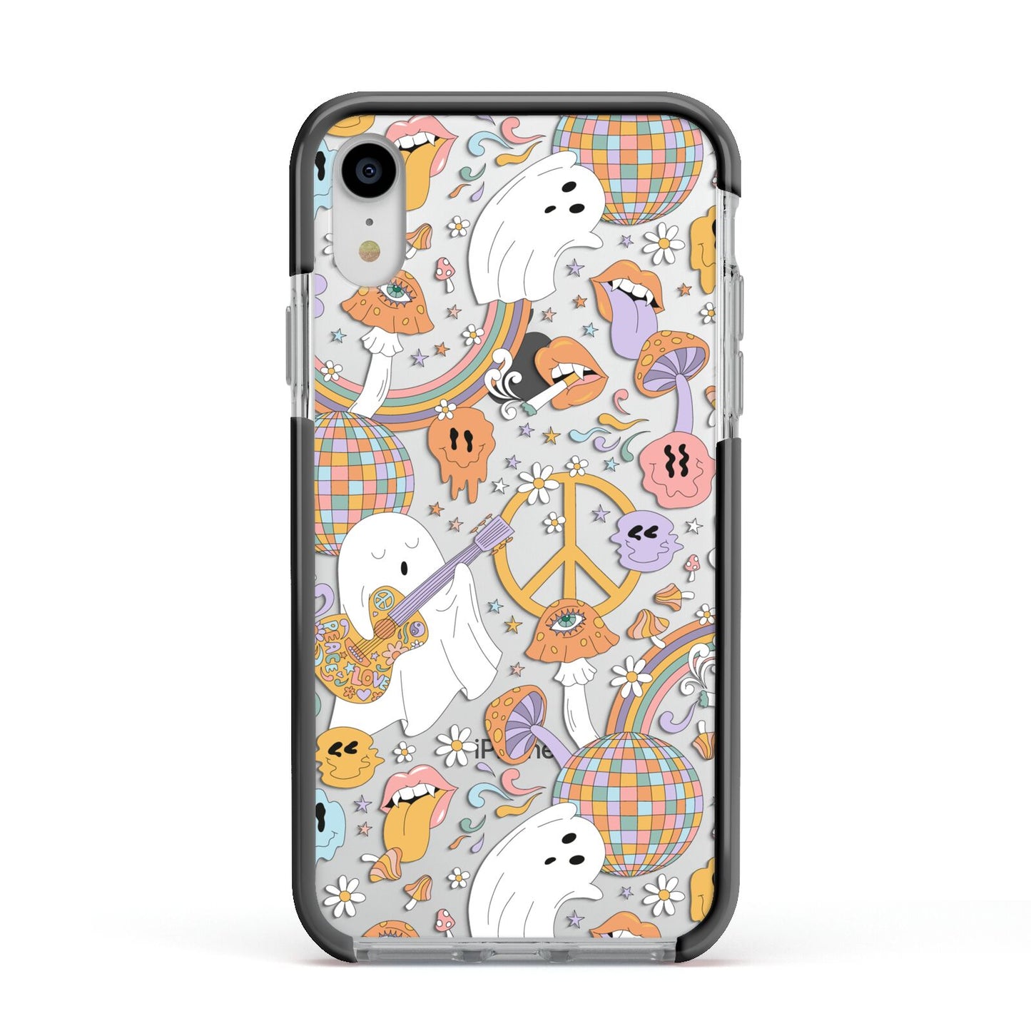Disco Ghosts Apple iPhone XR Impact Case Black Edge on Silver Phone
