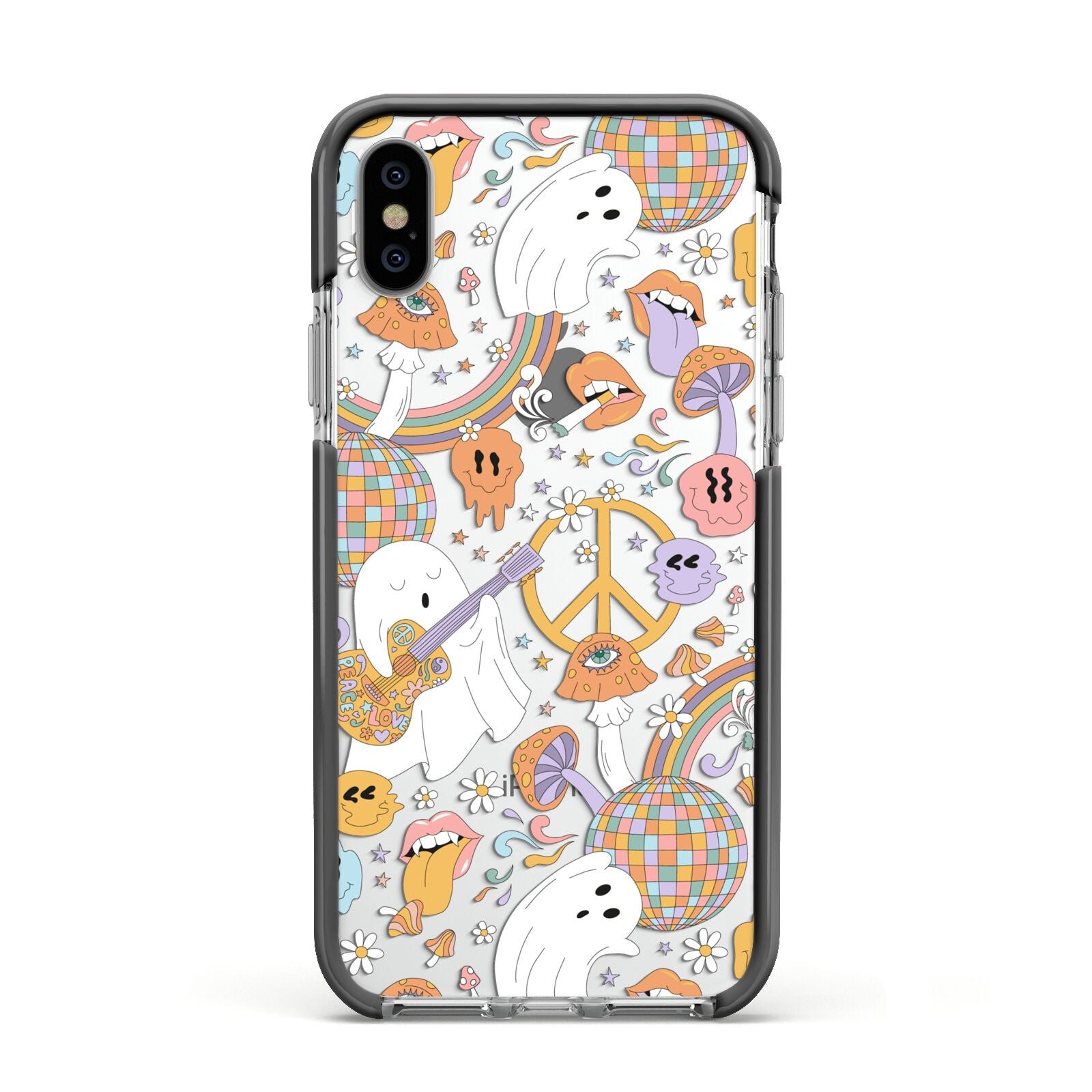 Disco Ghosts Apple iPhone Xs Impact Case Black Edge on Silver Phone