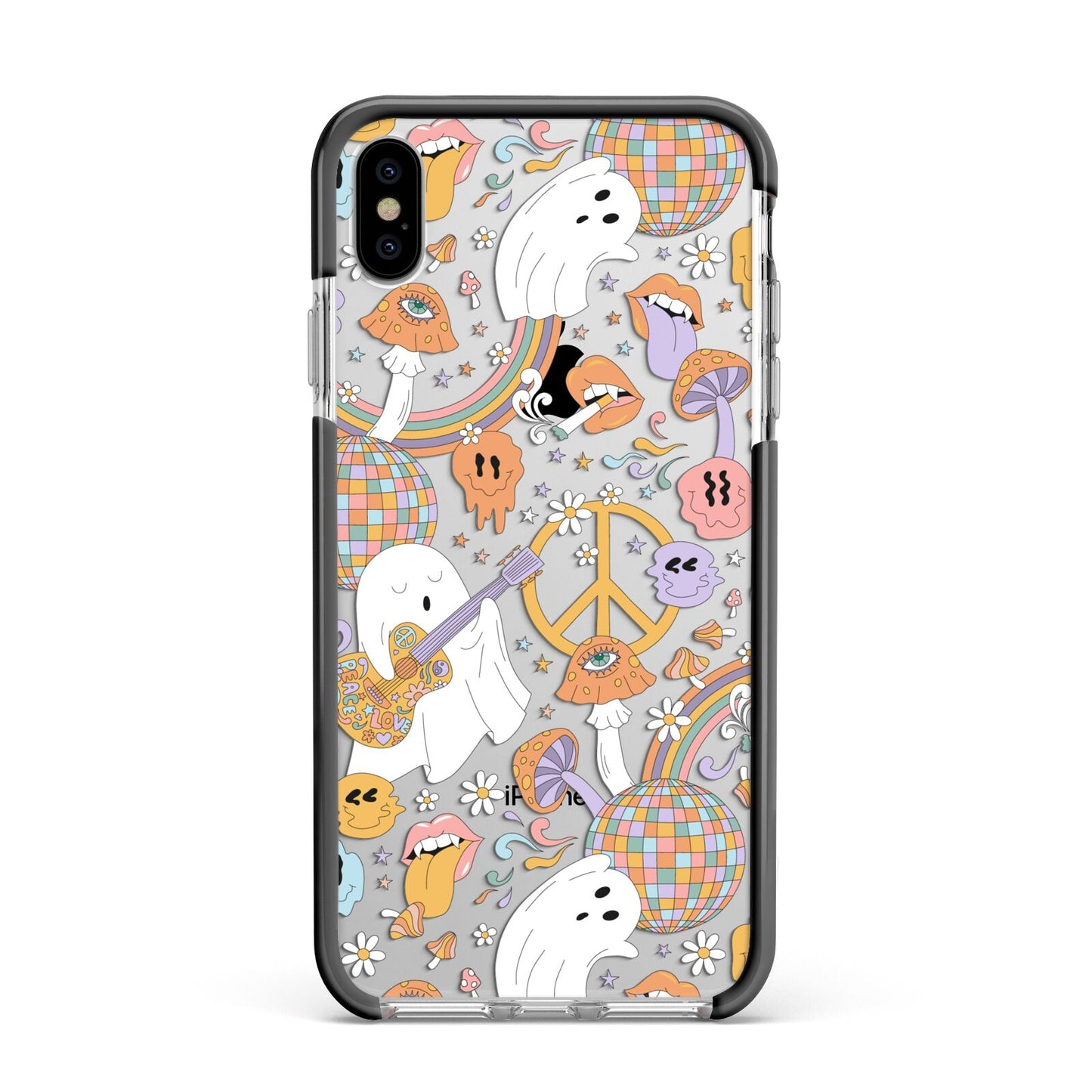 Disco Ghosts Apple iPhone Xs Max Impact Case Black Edge on Silver Phone