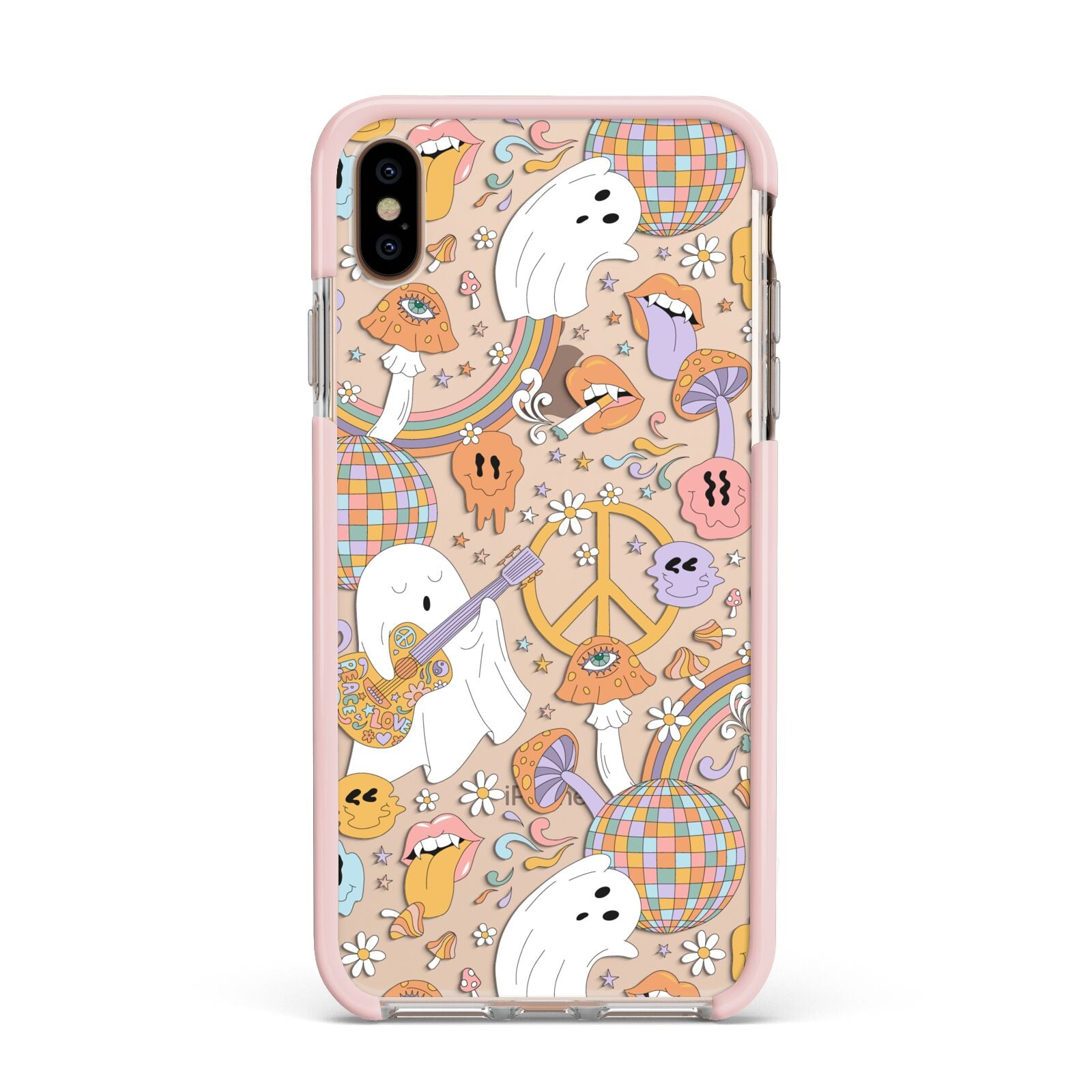 Disco Ghosts Apple iPhone Xs Max Impact Case Pink Edge on Gold Phone